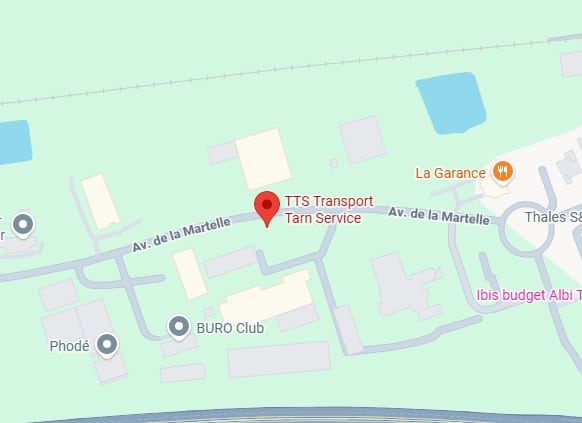 TTS Transport Tarn Service : Plan Avenue de la Martelle Plan d'accès TTS Transport Tarn Service sur l'Avenue de la Martelle à Albi, proche de BURO Club et Ibis budget.